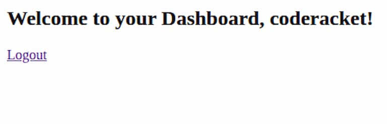 Dashboard after login showing logged-in user