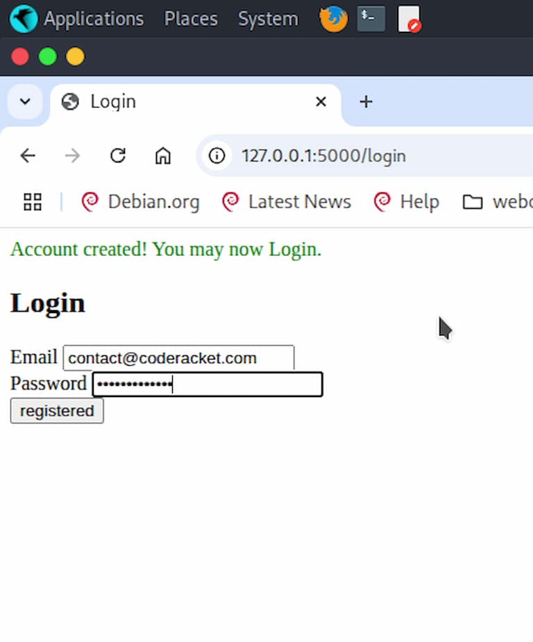 Flask login form with username and password fields