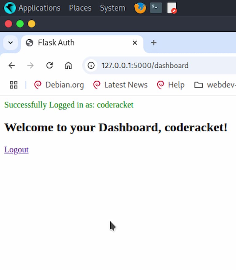 Successful login flash message in green