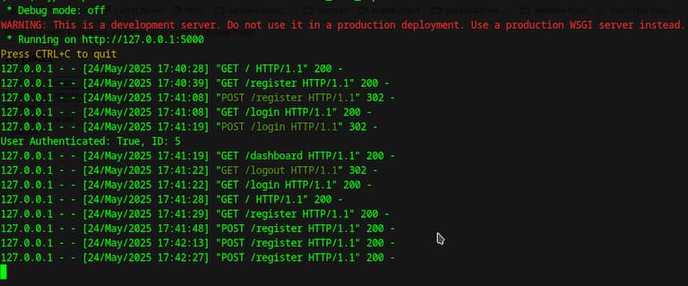 Flask development server running in terminal