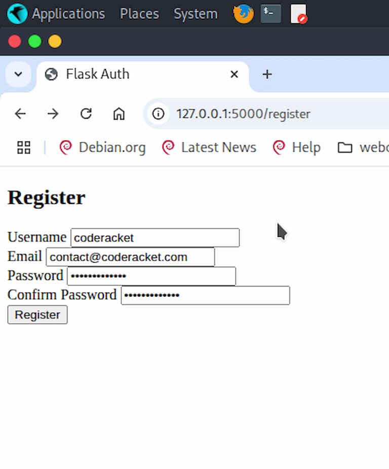 Flask registration form requiring unique username and email